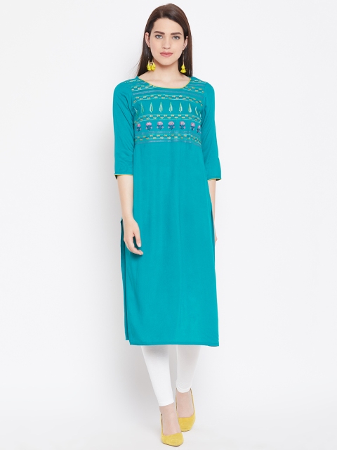 

AURELIA Women Blue Yoke Design Straight Kurta