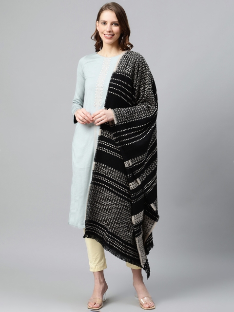

W Women Black & Beige Woollen Striped Stole