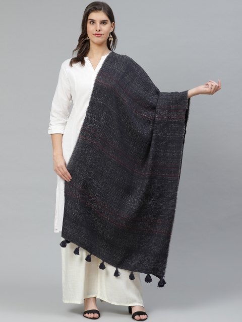 

W Women Navy Blue & White Self-Striped Woollen Stole