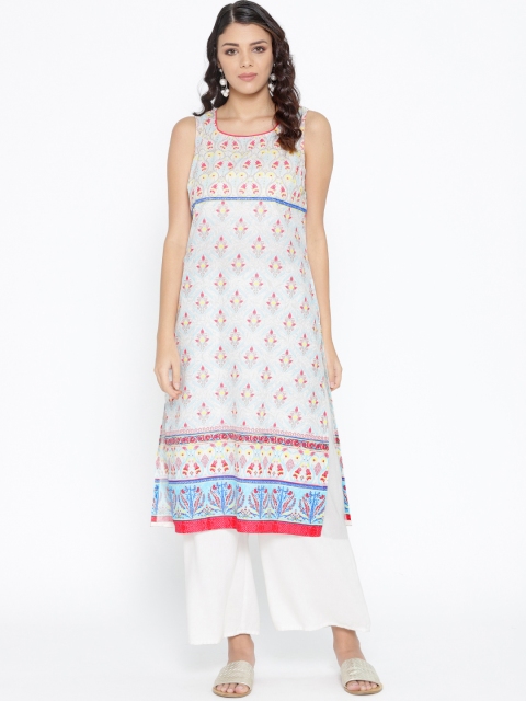 

AURELIA Women Blue & White Printed Straight Kurta