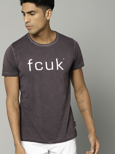 

French Connection Men Grey Printed Round Neck Regular Fit T-shirt