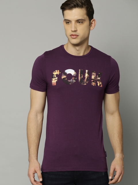 

French Connection Men Purple Printed Round Neck T-shirt