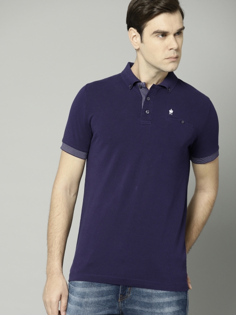 

French Connection Men Navy Blue Solid Polo Collar T-shirt