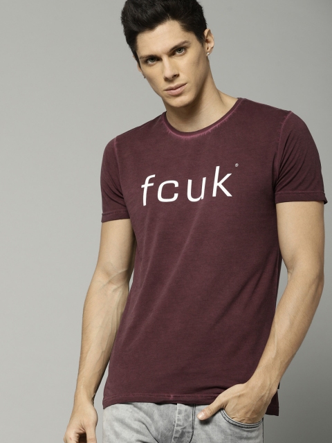 

French Connection Men Mauve Printed Round Neck T-shirt