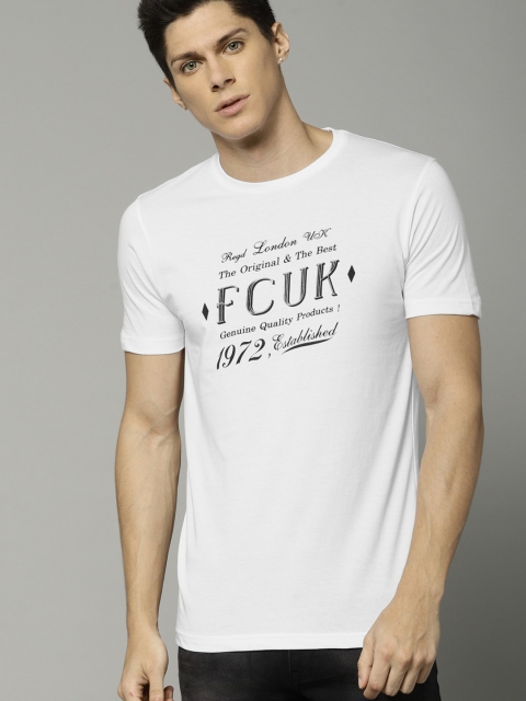 

French Connection Men White Printed Round Neck T-shirt