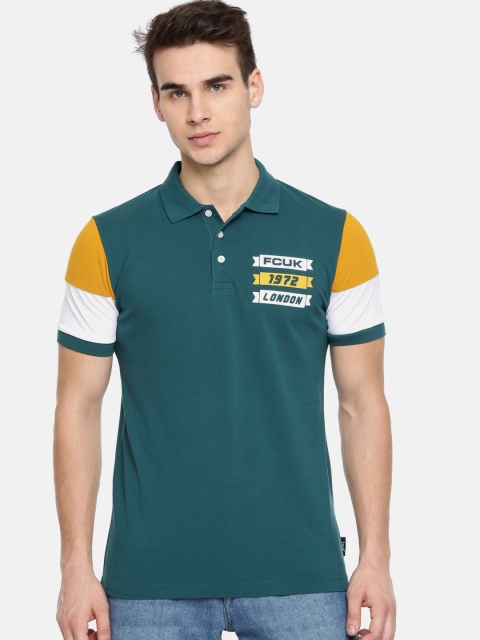 

French Connection Men Green Printed Polo Collar T-shirt