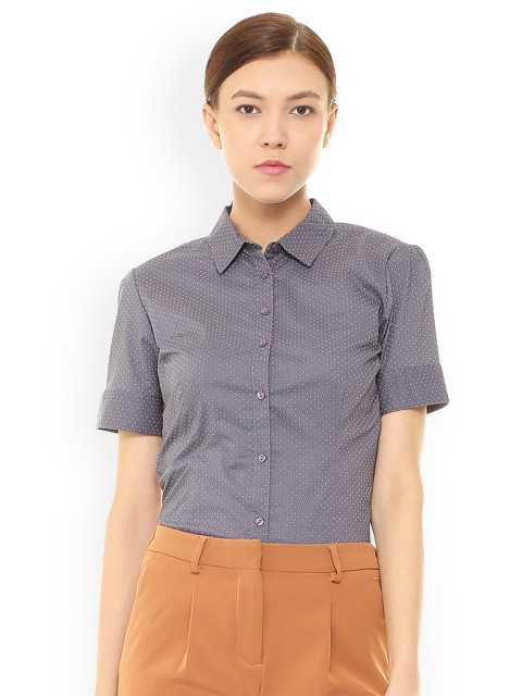 

Van Heusen Women Grey Slim Fit Printed Casual Shirt