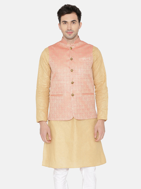 

Wintage Men Pink Self-Design Nehru Jacket