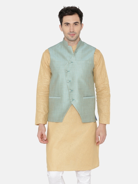 

Wintage Men Blue Printed Nehru Jacket