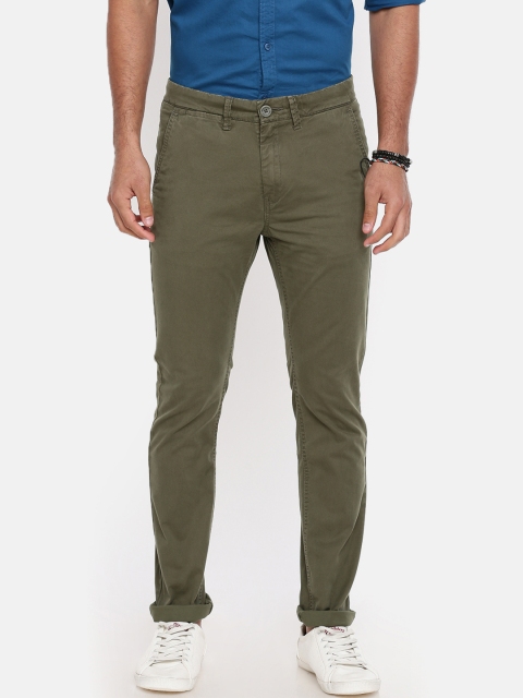 

Breakbounce Men Olive Green Slim Fit Solid Regular Trousers