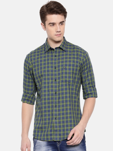 

Allen Solly Men Green & Blue Slim Fit Checked Casual Shirt