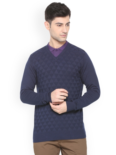 

Allen Solly Men Navy Blue Self Design Sweater