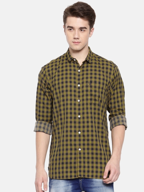 

Allen Solly Men Black & Olive Green Slim Fit Checked Casual Shirt