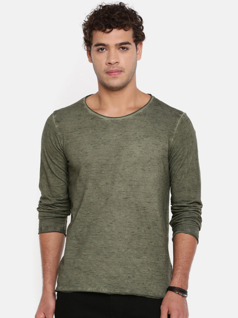 

Breakbounce Men Olive Green Solid Round Neck T-shirt