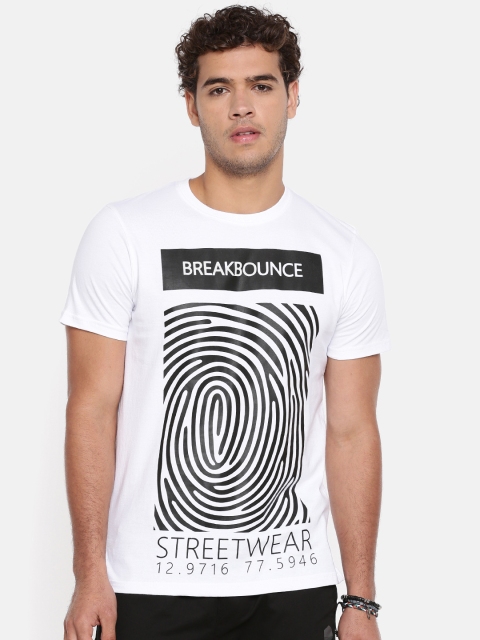 

Breakbounce Men White Printed Round Neck T-shirt