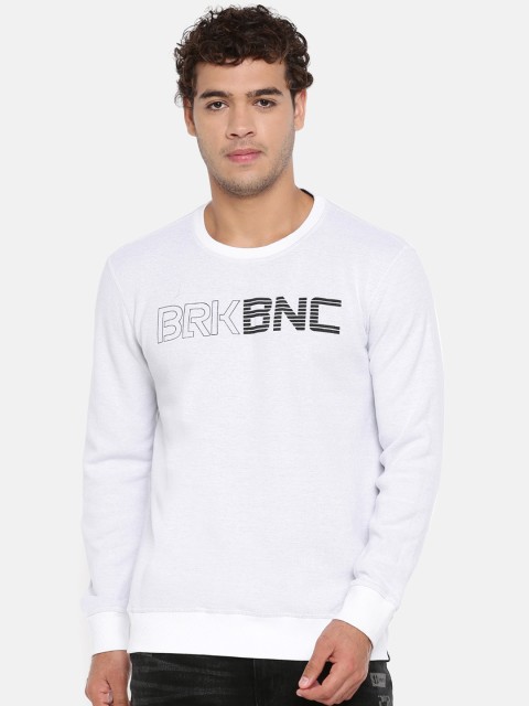

Breakbounce Men White Printed Round Neck T-shirt