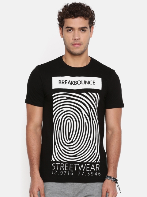 

Breakbounce Men Black Printed Round Neck T-shirt