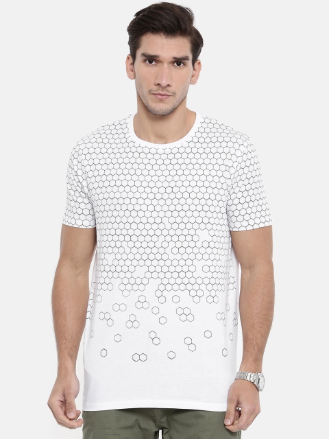

Breakbounce Men White Printed Round Neck T-shirt