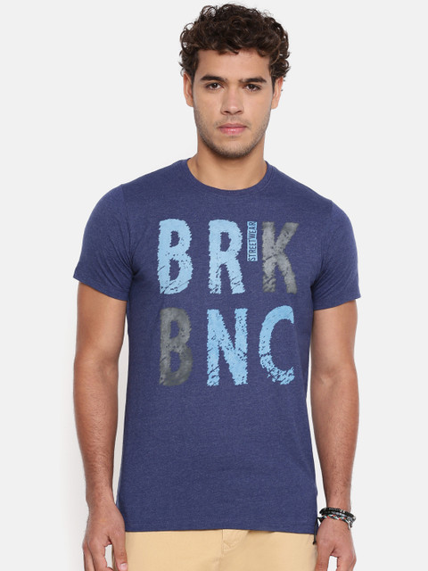 

Breakbounce Men Navy Blue Printed Round Neck T-shirt