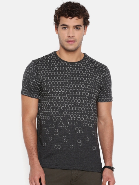 

Breakbounce Men Charcoal Grey Printed Round Neck T-shirt