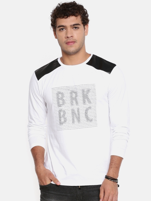 

Breakbounce Men White Printed Round Neck T-shirt