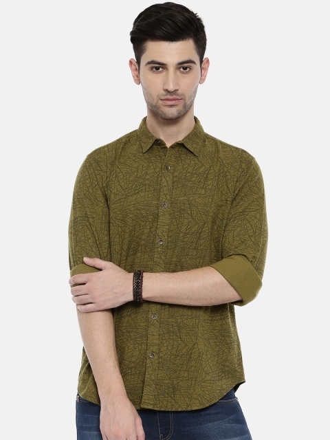

Breakbounce Men Olive Green Slim Fit Printed Casual Shirt