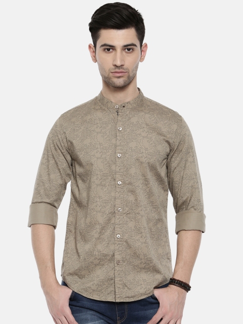 

Breakbounce Men Khaki Slim Fit Printed Casual Shirt