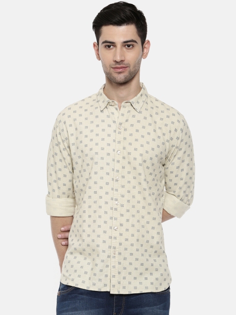 

Breakbounce Men Off-White Slim Fit Printed Casual Shirt
