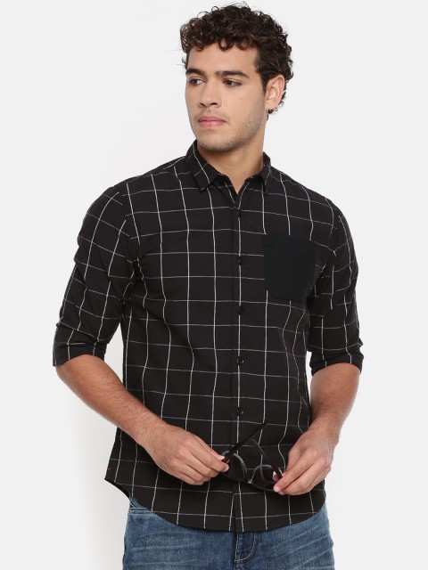 

Breakbounce Men Black Slim Fit Checked Casual Shirt