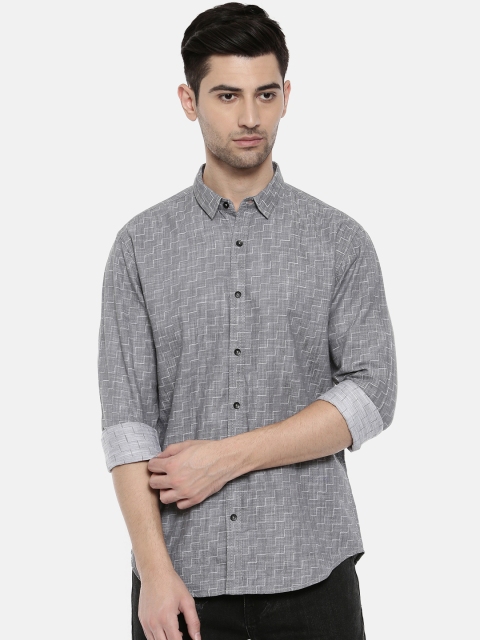 

Breakbounce Men Grey Slim Fit Printed Casual Shirt