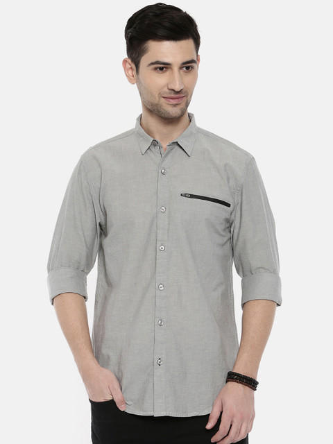 

Breakbounce Men Grey Slim Fit Solid Casual Shirt