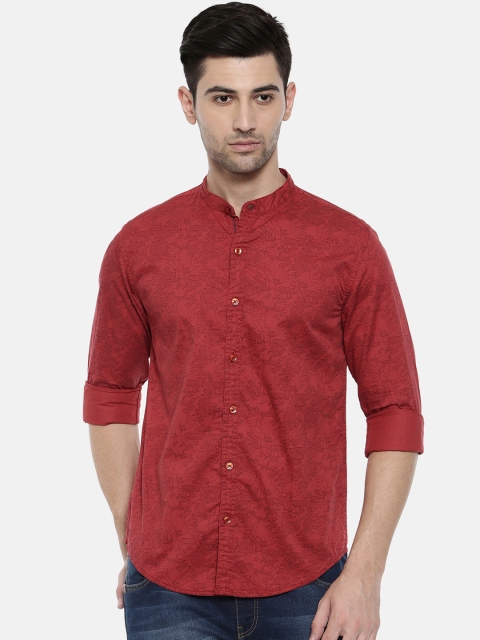 

Breakbounce Men Red Slim Fit Printed Casual Shirt