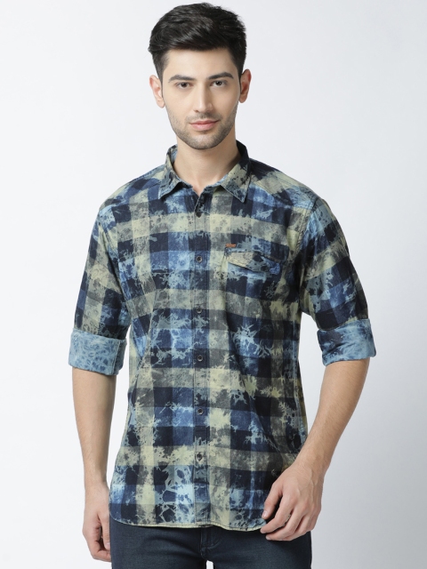 

JDC Men Blue & Beige Slim Fit Checked Casual Shirt