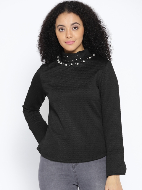 

OPt Women Black Self Design Top