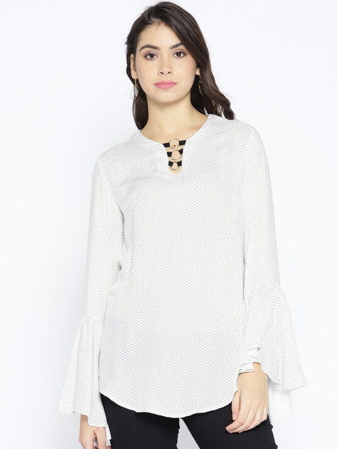 

OPt Women White & Grey Printed Top