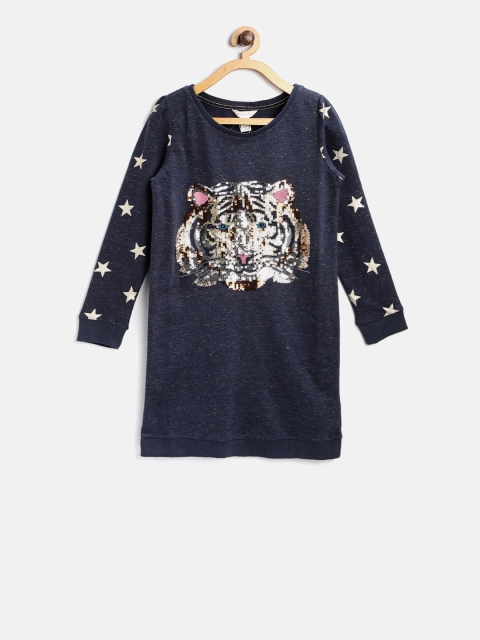 

MONSOON CHILDREN Girls Navy Blue Sequinned T-shirt Dress