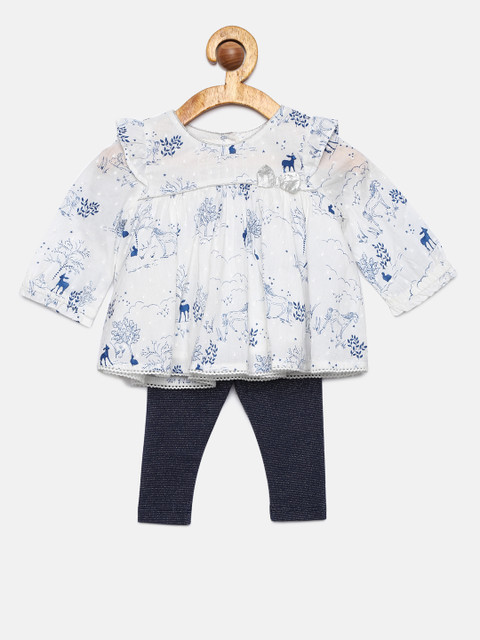 

MONSOON CHILDREN Girls White & Blue Printed Top with Leggings