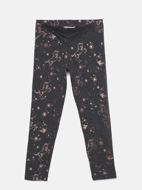 

MONSOON CHILDREN Girls Charcoal Printed Ankle-Length Leggings