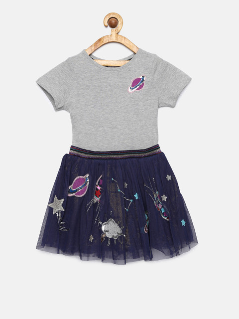 

MONSOON CHILDREN Girls Grey & Navy Blue Printed Fit and Flare Dress