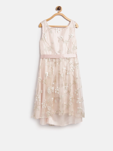 

MONSOON CHILDREN Girls Peach-Coloured Embroidered Shimmer Fit and Flare Dress