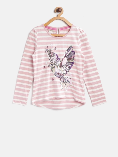 

MONSOON CHILDREN Girls Pink Striped Embellished High-Low Top