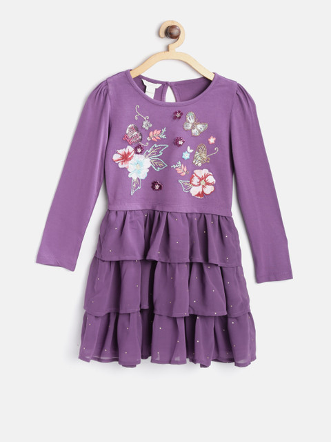 

MONSOON CHILDREN Girls Purple Embroidered Fit and Flare Dress
