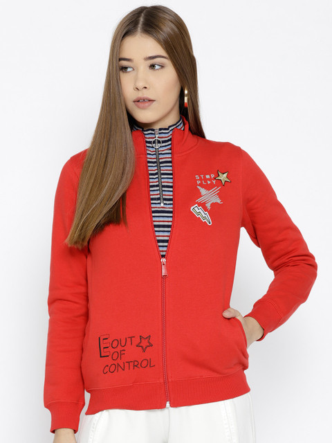 

OPt Women Red Solid Sweatshirt