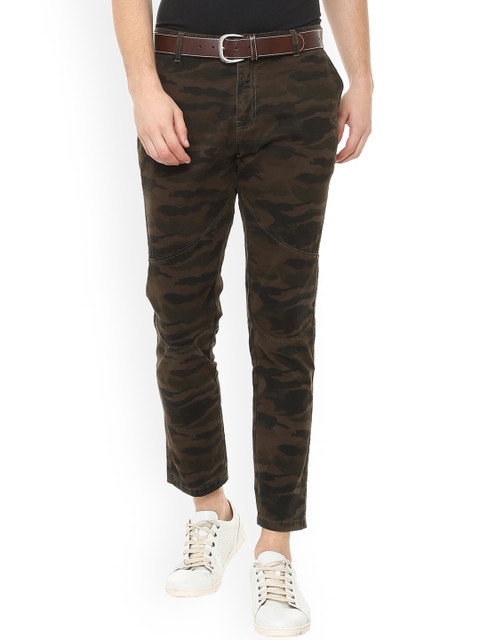 

People Men Brown Slim Fit Camouflage Print Regular Trousers