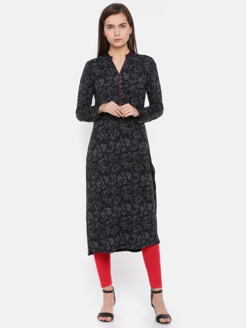 

Biba Women Black Printed Straight Kurta