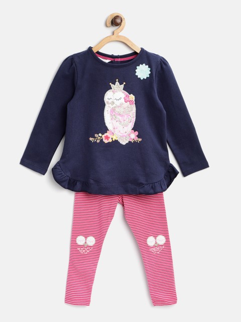

MONSOON CHILDREN Girls Navy & Pink Self-Design Top with Leggings, Navy blue