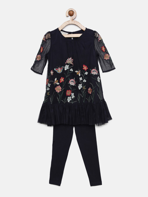 

MONSOON CHILDREN Girls Black Self Design Top with Leggings