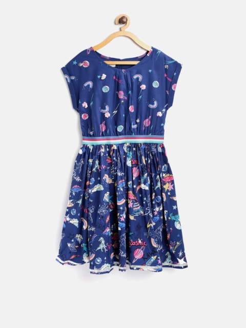 

MONSOON CHILDREN Girls Navy Printed Fit & Flare Dress, Navy blue