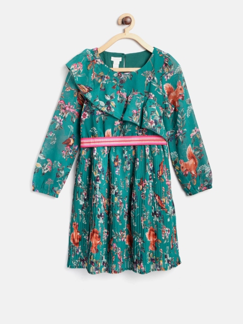 

MONSOON CHILDREN Girls Green Printed Fit and Flare Dress