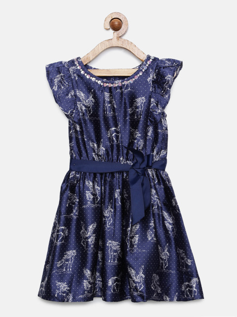 

MONSOON CHILDREN Girls Navy Blue Printed Fit and Flare Dress